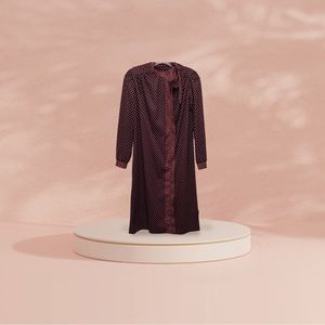 ILGWU Women's Size 6 Navy Blue/Red/Tan Long Puff Sleeve Polka Dot/Striped Dress